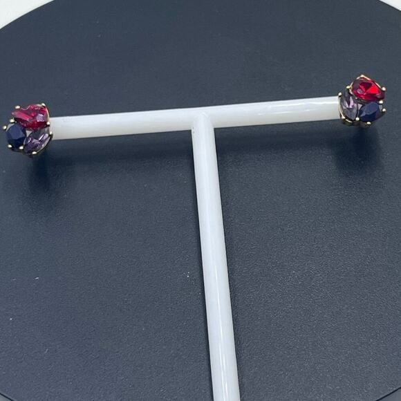J. Crew Red purple Rhinestone stud Gold Tone Earrings - Picture 2 of 15